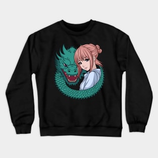 Anime Girl with Dragon Crewneck Sweatshirt